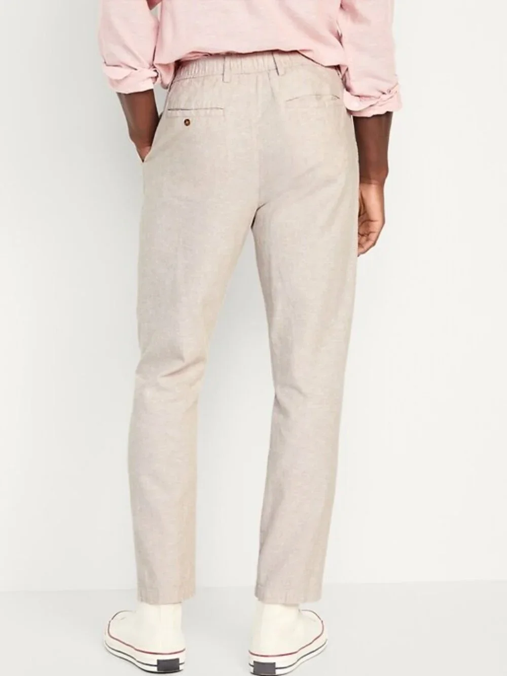 OLD NAVY Men's Loose Taper Linen-Blend Ankle Pants Size L In A Stone's Throw